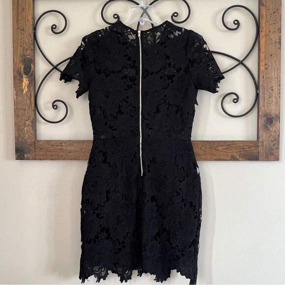 Just Me Black Crocheted Lace Cut Out Sheath Whimsy Classy Goth Dress SZ M - Picture 4 of 13